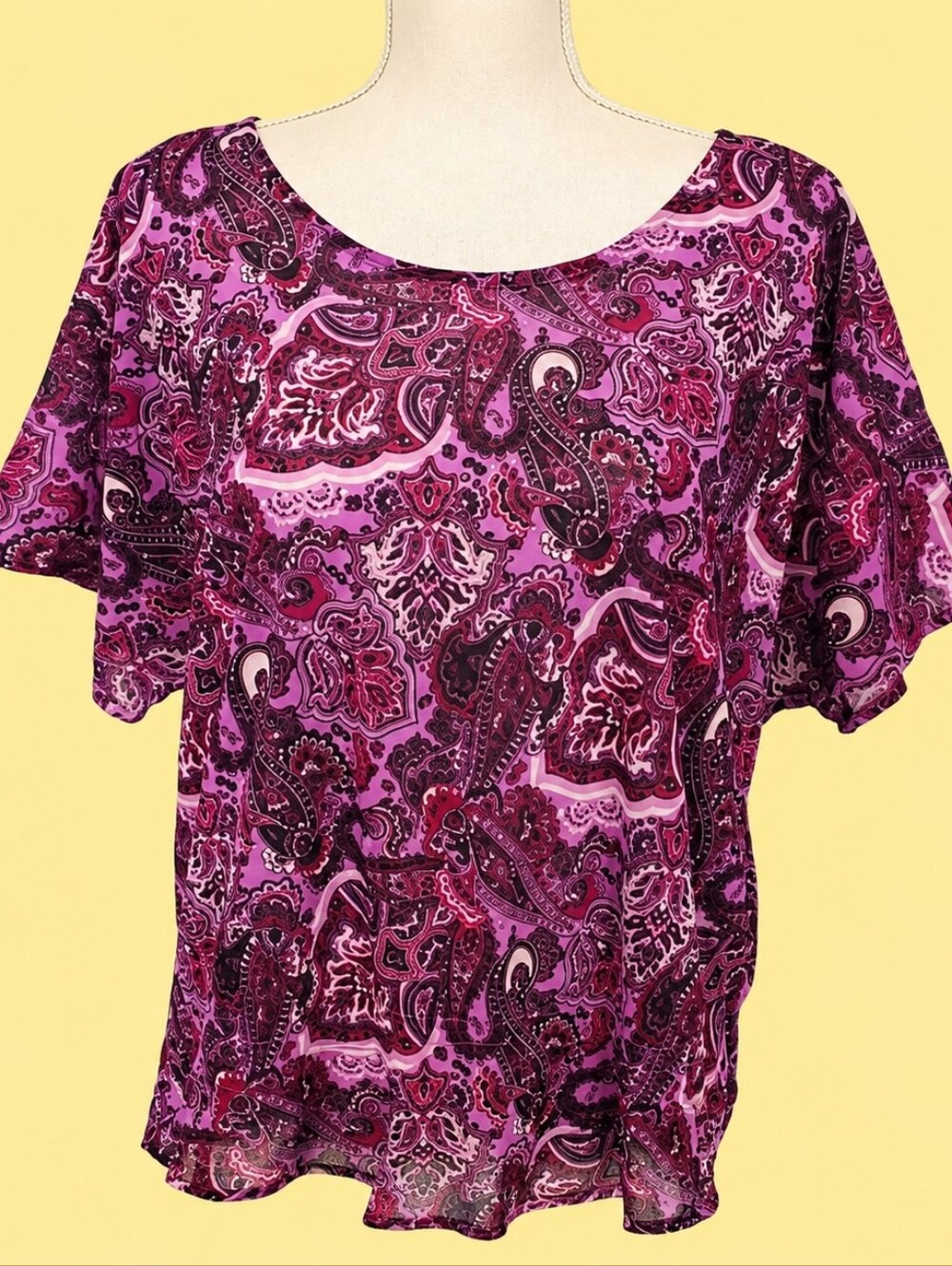 Izod Purple Paisley Short Sleeve Blouse